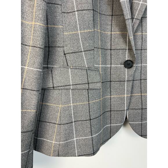 Ann Taylor Blazer Womens 8 Gray Windowpane Plaid Single Breasted Classic - Picture 4 of 11